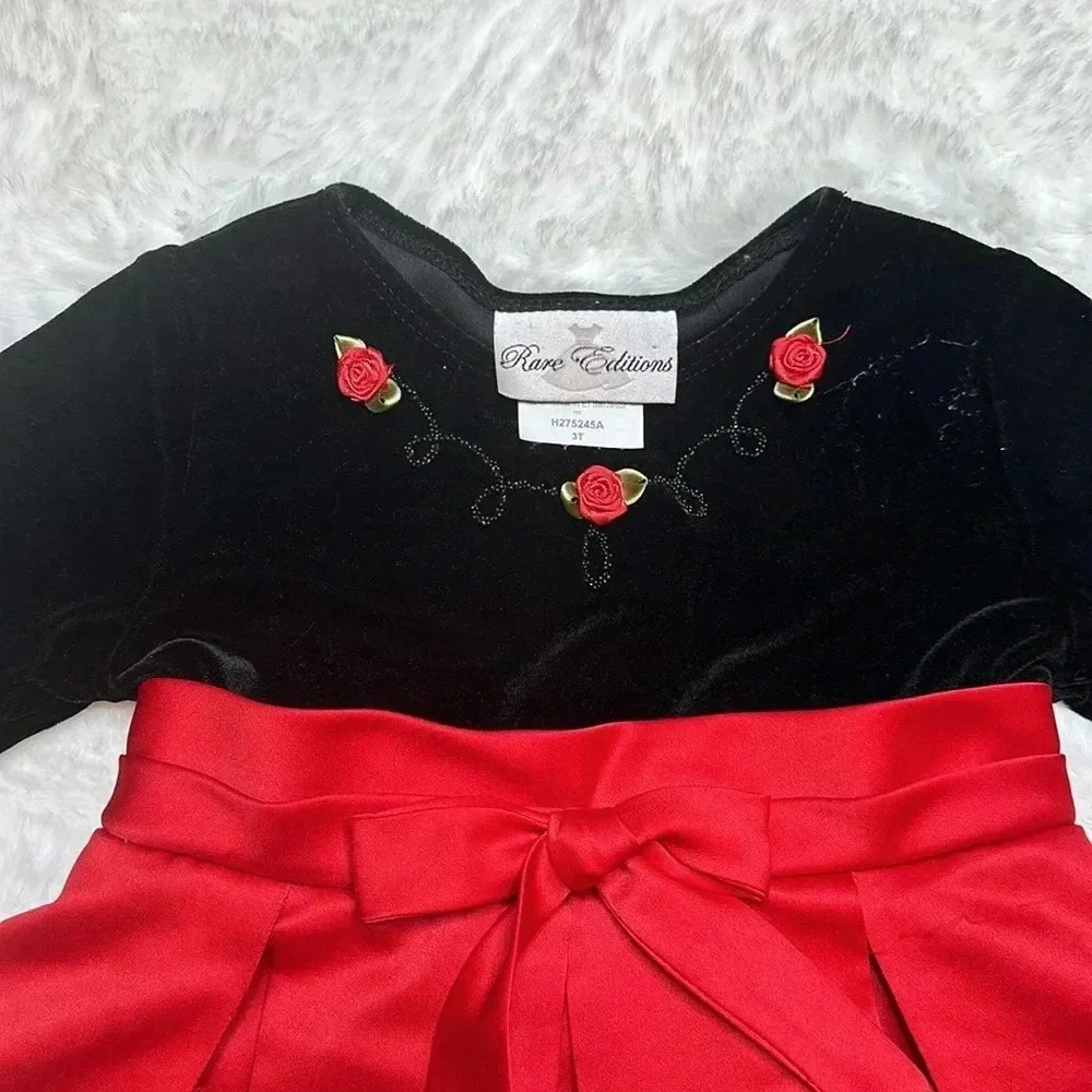 Rare edition, beautiful dress size 3T red and black with tiny roses
